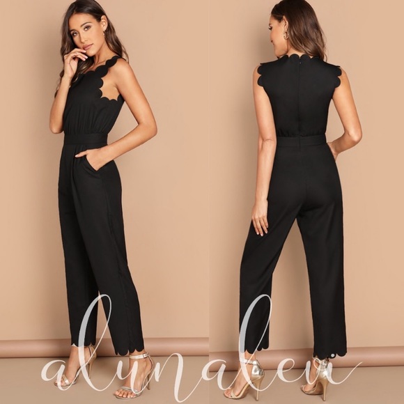 Black Chic Scallop Edge Jumpsuit - Picture 2 of 6
